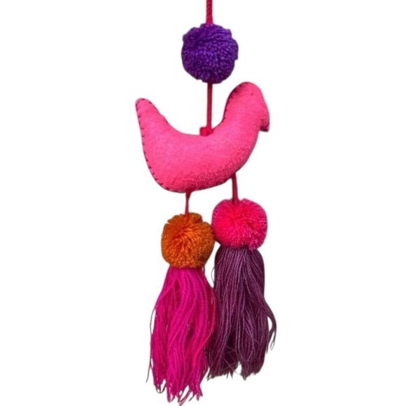 Bird Bag Charm Purple/Pink Pom-Pom Embroidered Mexican Inspired Charm New - Picture 5 of 5